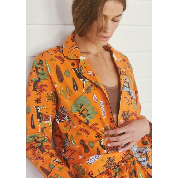 Printfresh Other - Printfresh x Anthropologie | Long Sleeve Sleep TOP in Orange Motif Size Small